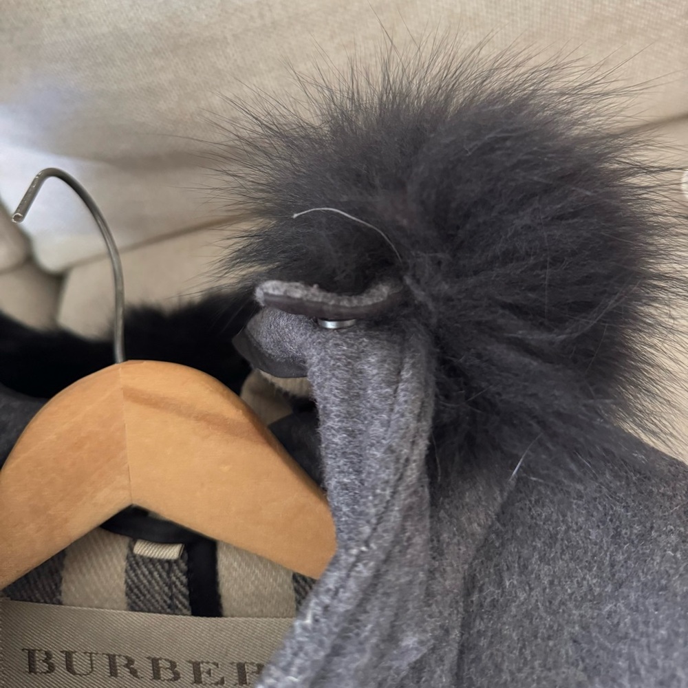 Burberry Brit Blackwell Coat Charcoal Gray Melange With Fox Fur Hood - Picture 3 of 8